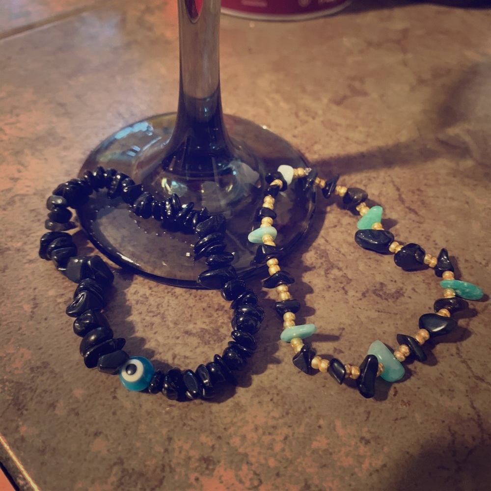 Amazonite and Tourmaline with faux gold beads set